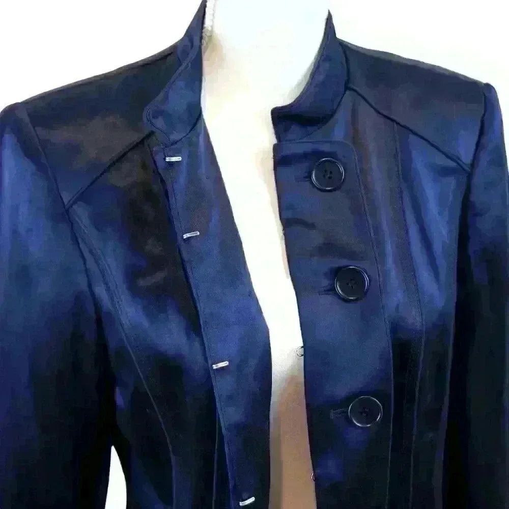 VINTAGE Calvin Klein Linen & Silk Midnight Blue Military Style Coat Size‎ 12 - Picture 7 of 7